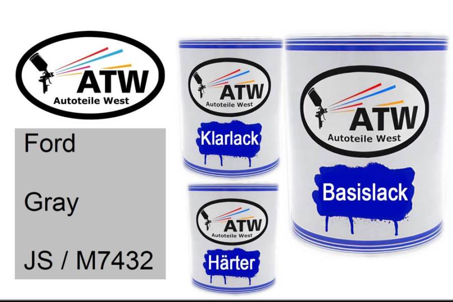 Ford, Gray, JS / M7432: 1L Lackdose + 1L Klarlack + 500ml Härter - Set, von ATW Autoteile West.